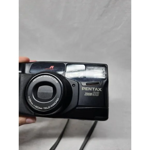 Pentax Zoom-90 Black Tele-Macro Auto Focus Point & Shoot Film Camera With Case - Picture 10 of 16